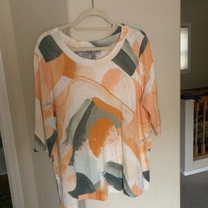Denim&Co. Colorful Abstract Women's 3/4 Sleeve Top Size 1X